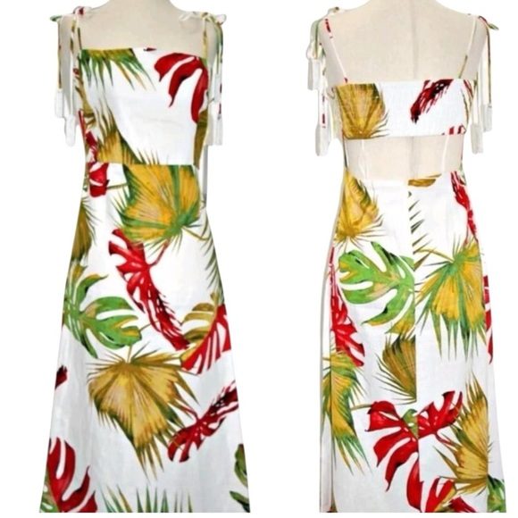 House of Harlow 1960 Tropical Linen Sundress Sun‎ dress Midi Size L Leaf Beaded - Picture 2 of 11